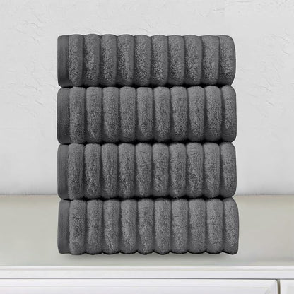 Elegant Comfort Luxury 100% Turkish Cotton Corduroy Ribbed 4 Pack Hand Towel Set 16 x 28 Inch - Absorbent, Super Soft, Quick Dry, Premium Towels for Bathroom, Gym, Spa and Hotel Use, Gray