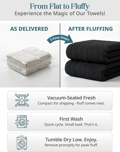 Casa Platino Towel Set Soft Absorbent Quick Dry 100% Cotton - Black | Towels And Washcloths Sets - Lightweight & Breathable, Fade-Resistant Color, Classic Terry Weave, Densely Woven