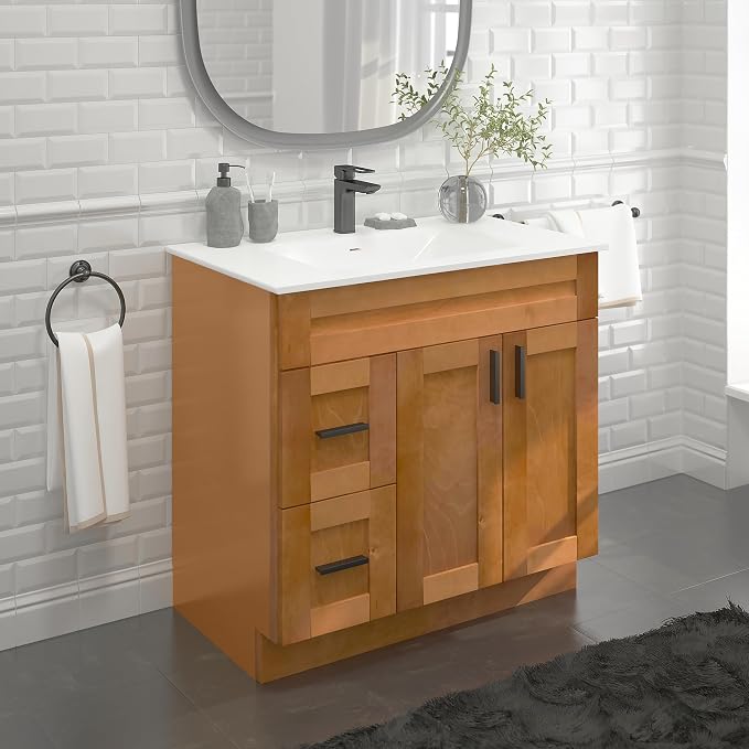 36" Shaker Bathroom Vanity Sink Base with Drawers (Ready-to-Assemble) (Maple Shaker Vanity Base)