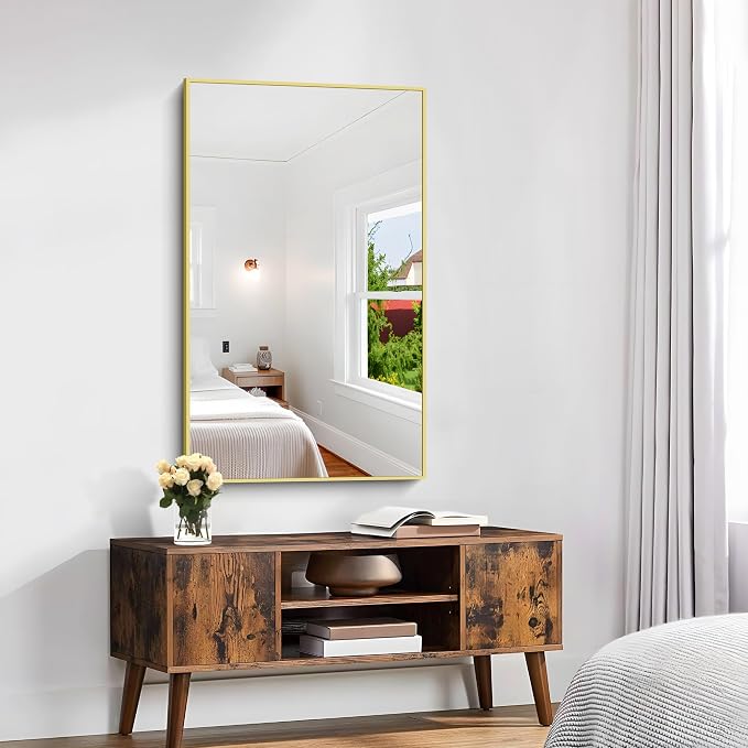 KOCUUY Gold Bathroom Mirror, 24"x40" Rectangle Bathroom Mirror for Wall, HD Tempered Glass, Anti-Rust Frame, Modern Design for Bathroom, Bedroom, Living Room, Entryway
