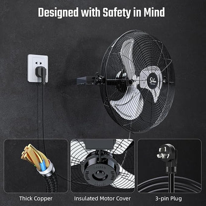Simple Deluxe 20 Inch Industrial Wall Mount Fan, Max 4650 CFM 3 Speed Metal Fan for Warehouse, Greenhouse, Workshop, Patio, Factory and Basement, Black 2 Pack