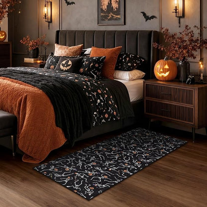 Tribesigns 2x6 Halloween Runner Rug Non Slip Washable Kitchen Runners for Hallways, Ultra Thin Gothic Skeleton Stain Resistant Floor Carpet for Beside Bathroom Laundry Room Decor, Black/2x6