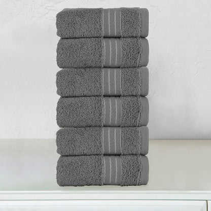 Elegant Comfort Premium Turkish Cotton 6 Pack Washcloths Set - 13 x 13 inch, Luxurious Hotel Spa Quality 100% Turkish Cotton 6PC Washcloth Set - Highly Absorbent - Soft Bathroom Towels, Grey