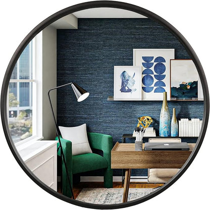 Black Round Wood Mirror 24 inch Circle Wall Mirror for Bathroom Round Wall Mirror for Wall Decor, Vanity, Entryway Living Room