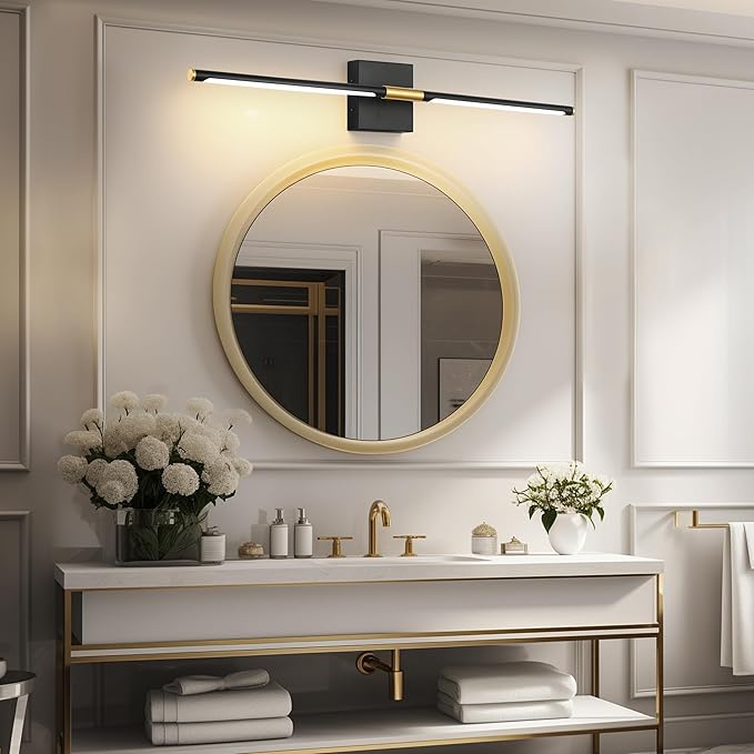 40 Inch Battery Operated Wall Sconce, Black Gold Rechargeable Wall Sconces with Remote Control, Dimmable Sconces Wall Lighting, Modern Wireless Wall Lights for Bathroom, Bedroom,Living Room
