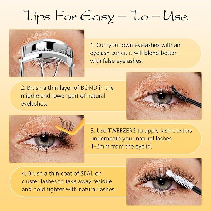 QUEWEL Lash Clusters Kit, 320 Pcs 30D+40D Lash Cluster Eyelash Extensions | 9-16mm Lash Clusters Wispy Kit with Eyelash Clusters Bond and Seal Glue Remover Tweezers (30D+40D Kit)