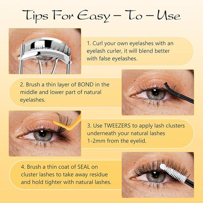 QUEWEL Lash Clusters Kit, 320 Pcs 30D+40D Lash Cluster Eyelash Extensions | 9-16mm Lash Clusters Wispy Kit with Eyelash Clusters Bond and Seal Glue Remover Tweezers (30D+40D Kit)