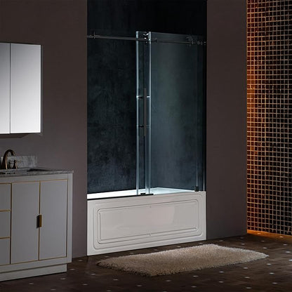 Woodbridge Frameless Single Sliding Shower Doors in Matte Black Finish, 57.5-60" Width x 62" Height with 3/8"(10mm) Clear Tempered Glass, Soft Close System and Explosion-Proof Film, BSDC6062-MB