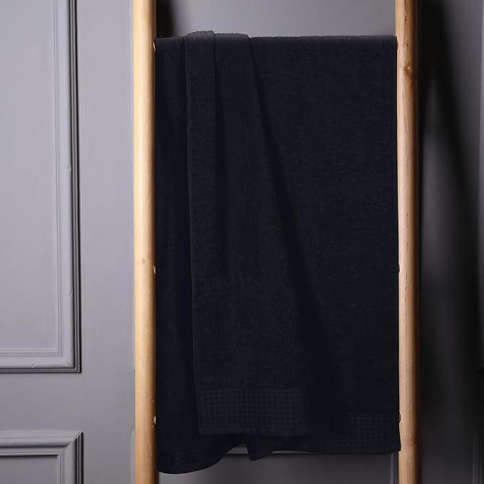 GLAMBURG 100% Cotton Oversized 2 Pack Bath Sheets 35x70, Ultra Soft Highly Absorbant Compact Quickdry & Lightweight Large Bath Sheet Set, Ideal for Gym Travel Camp Pool - Black