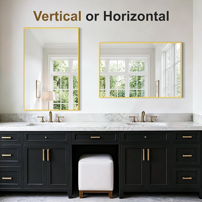 Bathroom Vanity Mirror for Over Sink, 36x24 Inch Matte Gold Mirror | Shatterproof Tempered Glass, Anti-Rust Metal Frame, Rectangle Wall Mirrors for Bedroom, Living Room & Entryway