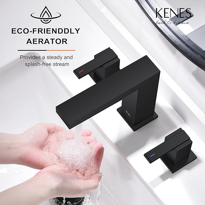 Matte Black Widespread Bathroom Faucet 3 Hole Vanity Faucet 2 Handle | Bathroom Sink Faucet with Pop Up Drain & Supply Lines, Lead-Free cUPC & NSF Certified, 8 Inch Faucet for Vanity Restroom Sink