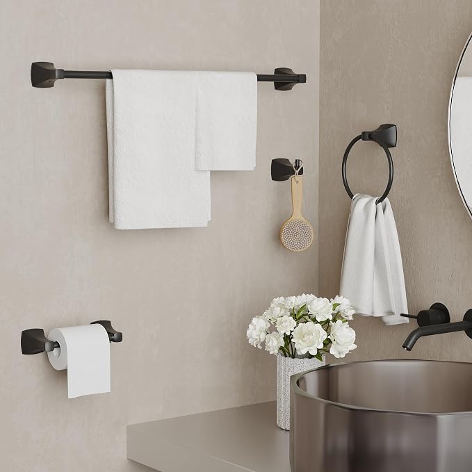 4 Pieces Bathroom Hardware Accessories Set Towel Bar Towel Holder Robe Hook Toilet Paper Holder Stainless Steel and Zinc Alloy Wall Mount
