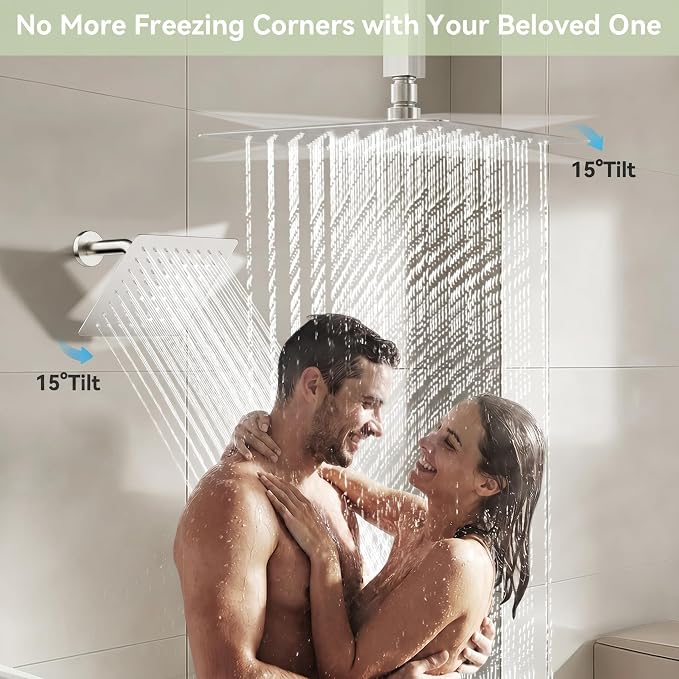 Shower Faucet Sets 12'' Ceiling Mount Shower Systems,Bostingner Five Function Diverter Dual Head Shower Set,6’‘ Wall Mount Rainfall Shower System with 2 in 1 Handheld Spray Brushed Nickel