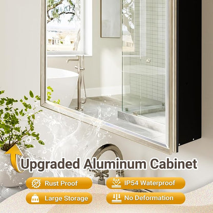 Pre-Assembled Surface or Recessed Medicine Cabinet Mirror-48x30 Brushed Nickel Bathroom Medicine Cabinet with Mirror & Rustproof Aluminum Frame, Beveled Bathroom Vanity Mirror with Storage