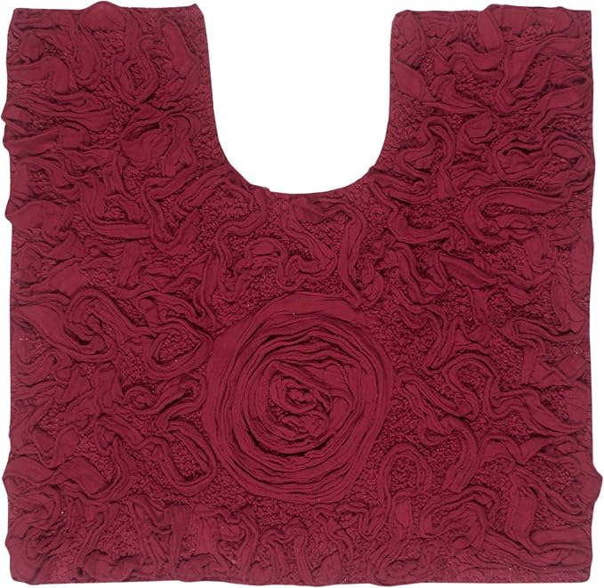 Home Weavers Bell Flower Collection 100% Cotton Tufted Bath Rugs, Extra Soft and Absorbent Bath Rugs, Non-Slip Bath Mats, Machine Washable, Bath Mats for Bathroom Floor and Tub, 20"x20" Contour, Red