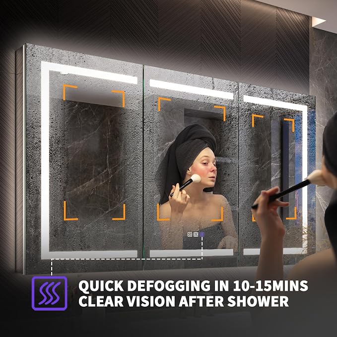 Neftis 60x36 Medicine Cabinet with Lights & Magnifier & Mirrors, GFCI Outlet, Soft-Closed Hinges, Front&Backlit, Anti-Fog, Dimmable&Tunable, Sensor Lights, Recessed/Surface, Adjustable Shelves