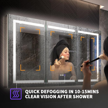 Recessed Medicine Cabinet with Lights, 60x36 Lighted Medicine Cabinet with Mirror, 5XMagnifier, GFCI Outlet, Soft-closed, Front&Backlit, Anti-Fog, Dimmable&Tunable, Sensor Lights, Adjustable Shelves