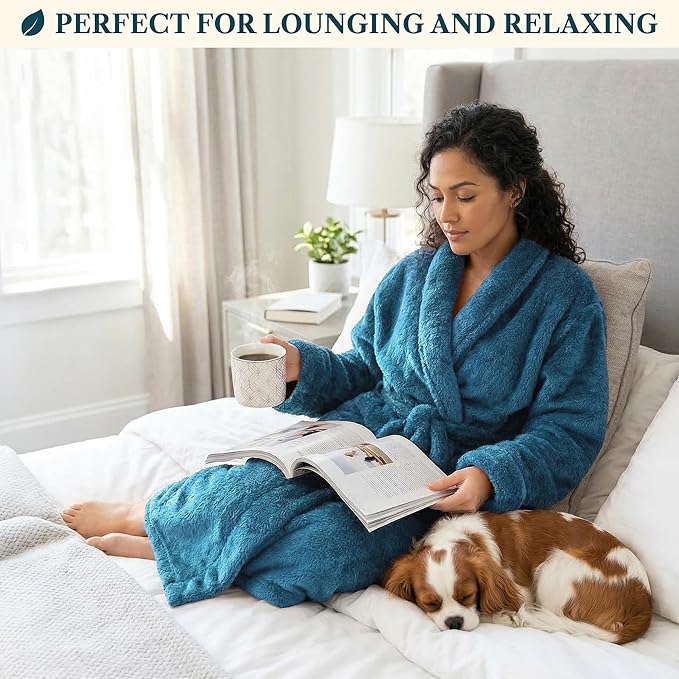 PAVILIA Premium Womens Plush Soft Robe Fluffy, Warm, Fleece Sherpa Shaggy Bathrobe
