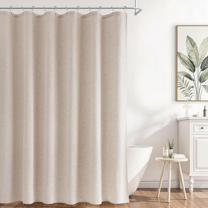 Extra Long Linen Shower Curtain 84 Inch Long for Bathroom Shower Curtains Set with Hooks Boho Farmhouse Fabric Neutral Cloth Modern Cottage Core Waterproof,Cream Beige