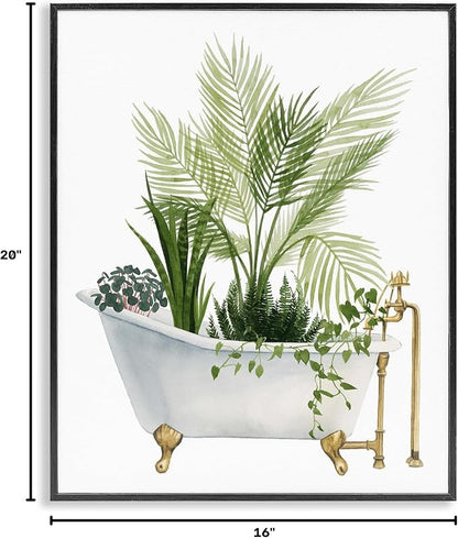 Vintage Tub Botanical, 16 x 20 Inch Framed Giclée Print | Stupell Industries · By Grace Popp · Ready to hang · Great for bathroom or laundry room · Made in USA