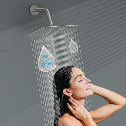 Lordear Rain Shower Heads High Pressure, Rainfall Showerhead for Bathroom Fixed Mount, 8 Inch Large Square High Flow Shower Head (Brushed Nickel)