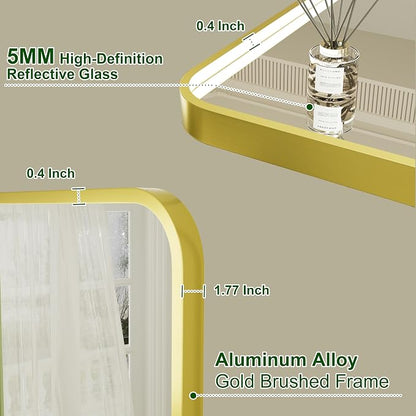 40x30 Inch Gold LED Bathroom Mirror with Lights,3000K/4500K/6000K | Stepless Dimmable, Anti-Fog, Memory Function, Aluminum Frame Wall Mount Lighted Vanity Mirror, ETL Listed, IP54 Waterproof