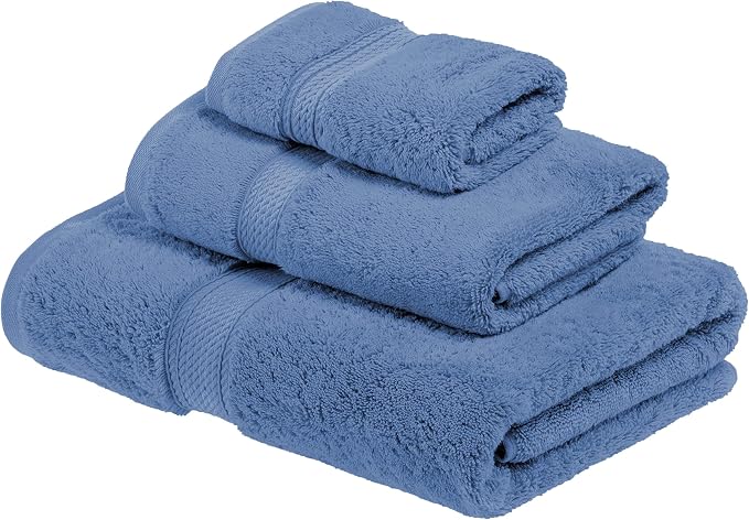 SUPERIOR Egyptian Cotton Ultra Plush & Absorbent, 3 Piece Set, Denim Blue | Quick Dry, Soft Luxury Towel Set, Bath Essentials, Guest Bath, Spa, 1 Bath, 1 Hand, 1 Face Towels, Madeline Towels