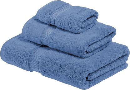 SUPERIOR Egyptian Cotton Ultra Plush & Absorbent, 3 Piece Set, Denim Blue | Quick Dry, Soft Luxury Towel Set, Bath Essentials, Guest Bath, Spa, 1 Bath, 1 Hand, 1 Face Towels, Madeline Towels