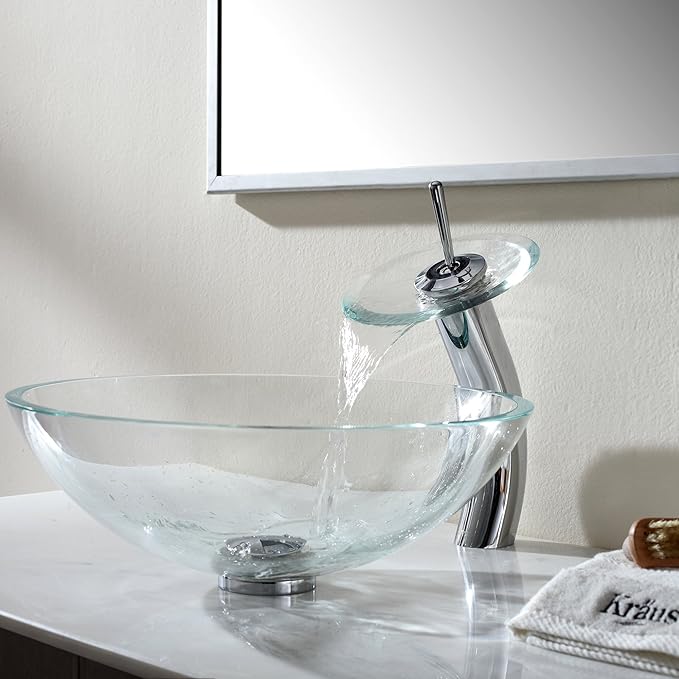 Kraus GV-100-CH Crystal Clear Glass Vessel Sink with PU-MR, Chrome
