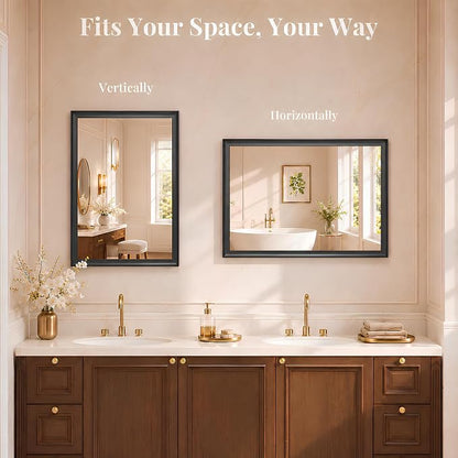 2 Pack 22x30 Inch Matte Black Bathroom Mirror for Over Sink | Curved Aluminum Frame Rectangular Vanity Mirror, HD Tempered Glass, Rust-Resistant Wall Mirror for Bedroom & Entryway