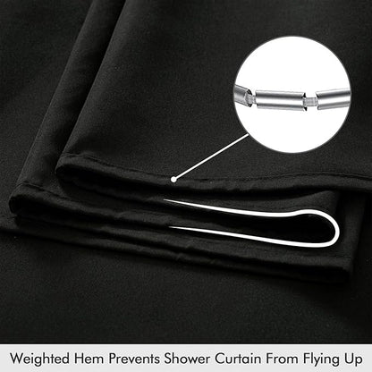 ANRODUO Black Linen Shower Curtain, Fabric Shower Curtain with 12 Metal Hooks, Waterproof Heavy Duty Polyester, Button Hole Design, Machine Washable for Bathroom Hotel Bathtub, W72xL72
