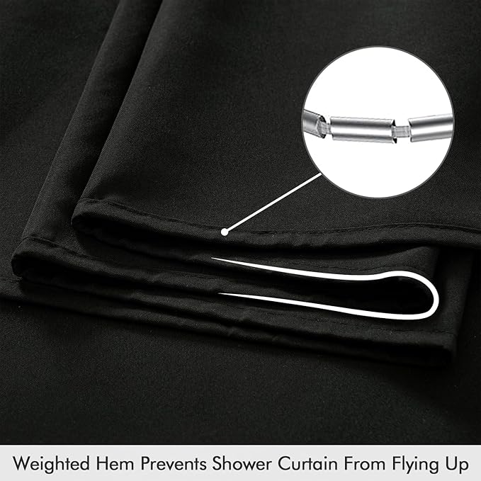 ANRODUO Black Extra Long Linen Shower Curtain, 108 Inch Long Heavy Duty Fabric Shower Curtain Set with 12 Metal Hooks, Waterproof Decor Machine Washable for Bathroom Bathtub Hotel, 72 x 108