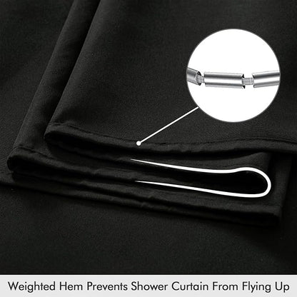 ANRODUO Black Extra Long Linen Fabric Shower Curtain Set - W72xL96 | Farmhouse Shower Curtain with 12 Metal Hooks, Waterproof Heavy Duty, Button Hole Design, Machine Washable for Bathroom