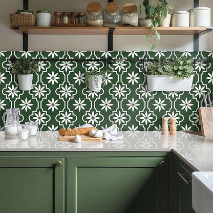 MORCART Peel and Stick Floor Tile, Vinyl Flooring Waterproof, DIY Flooring for Bathroom, Kitchen, Fireplace, Pet House, Stairs, Bedrooms, Wall (20PCS,7.87" x 7.87",FT1688 Dark Green+White)