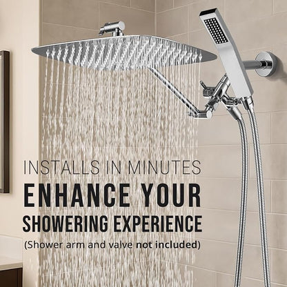 G-Promise All Metal 16" Rain Shower Head with Handheld for Bathroom Upgrade | All Metal, Built to Last, Easy Install, Adjustable Height & Angle for All Heights, Extra Long Hose, Modern Upgrade