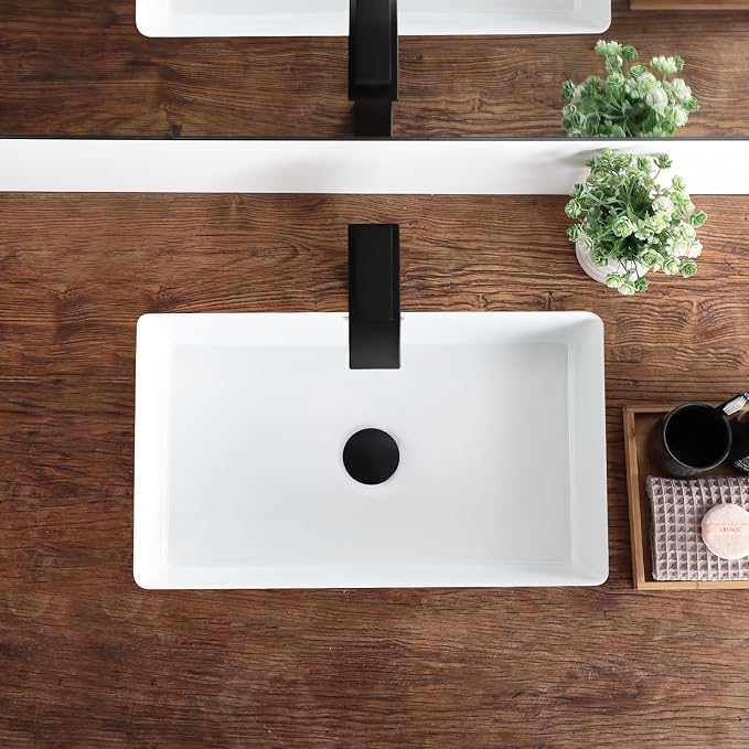 22 Inch Undermount Bathroom Sink Rectangular Undermount Sink White Ceramic Under Counter Bathroom Sinks with Flat Overflow Type (21.8"x 14")