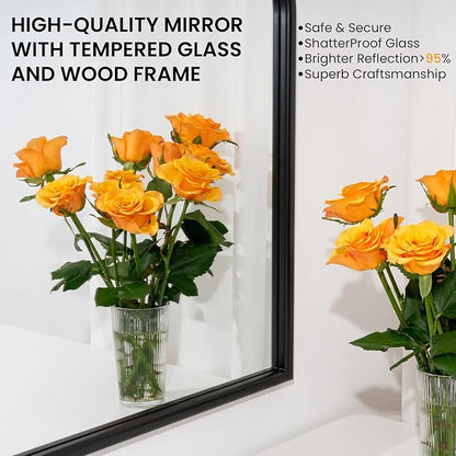 Arch Wall Mirror for Wall Mounted, Tempered Glass, Wood Grain Finish Frame Wall Mirror Decorative for Bedroom Living Room Vanity Mirror (Black, 30" L x 20" W)