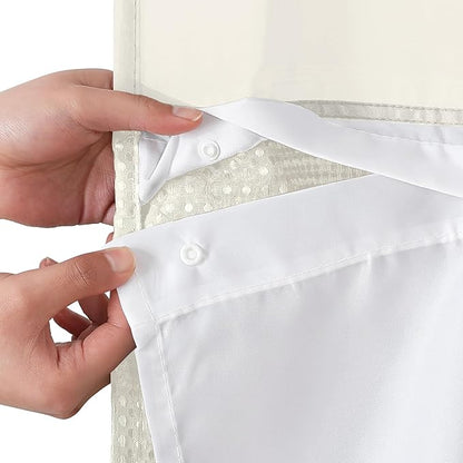 Americanflat 72x75 Hookless Waffle Pattern Shower Curtain - Water-Resistant Long Shower Curtain with Sheer Panel, Snap-in Liner, and Durable Grommets - 100% Polyester - Ivory