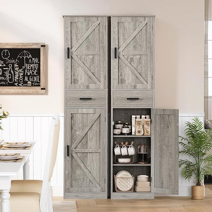 WEENFON Tall Bathroom Cabinet, Storage Cabinet with 6 Shelves & Drawer, Bathroom Storage Cabinet with Adjustable Shelves, Tall Cabinet for Living Room, Home Office, Grey