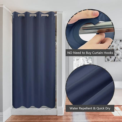 River Dream No Hook Stall Shower Curtain or Liner Microfiber Navy, 36x74 | Waterproof Small Fabric Shower Curtain Set for Narrow Stall, Bottom Magnets, Soft & Machine Washable, 36W x 74H