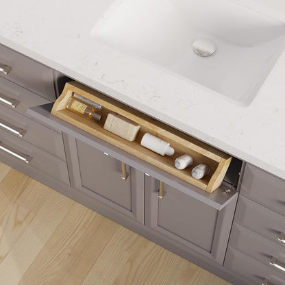 Capri III 60" Single Sink Bathroom Vanity With Stealth Organizer, Solid Wood Bathroom Cabinet with Engineered Stone Countertop & Backspalsh, Soft Closing Door & Drawer, Pre-Assembled, Mink