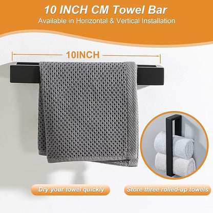 SAYAYO 6-Piece Bathroom Hardware Set Black, Includes 10 Inch Towel Bar | Toilet Paper Holder & 4Pcs Coat Hooks Wall Mount, Towel Racks for Bathroom Accessories Set SUS304 Stainless Steel