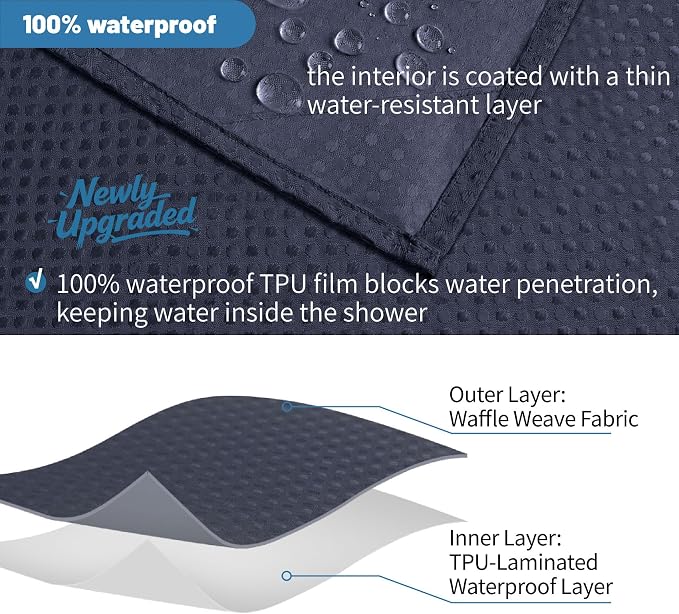 2-in-1 Waterproof Fabric Shower Curtain - No Separate Liner Needed, Hotel-Style Waffle Weave, Effortless Cleaning & Washable Bathroom Shower Curtain Set,72Wx78H,Navy Blue