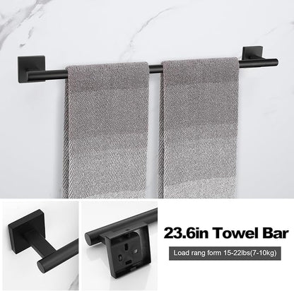 Matte Black Towel Bar Set, 5 Pieces Double Dase Toilet Paper Holder Bathroom Hardware Set, 23.6 Inch Stainless Steel Towel Racks for Bathroom Wall Mounted