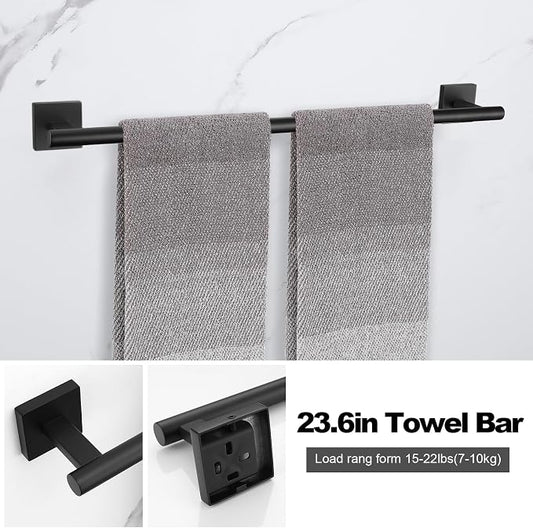 Matte Black Towel Bar Set, 5 Pieces Double Dase Toilet Paper Holder Bathroom Hardware Set, 23.6 Inch Stainless Steel Towel Racks for Bathroom Wall Mounted