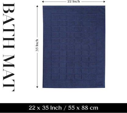 Superior 100% Cotton Bathmat Set, Bath Mats, Bathroom Decor, Shower, Bathtub Essentials, Home Accessories, Small Washable Rug, No Backing, Heavyweight, Nora Collection, Set of 2, 22" x 35", Navy Blue