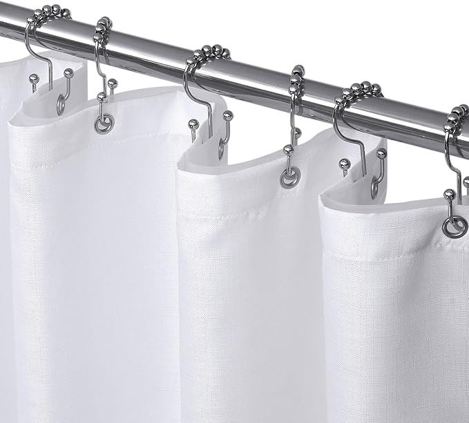 3 in 1 Shower Curtain Set, 72x84 White Shower Curtain and Liner Set with 12 Double Sided Shower Curtain Hooks, Cloth Shower Curtains for Bathroom,Waterproof
