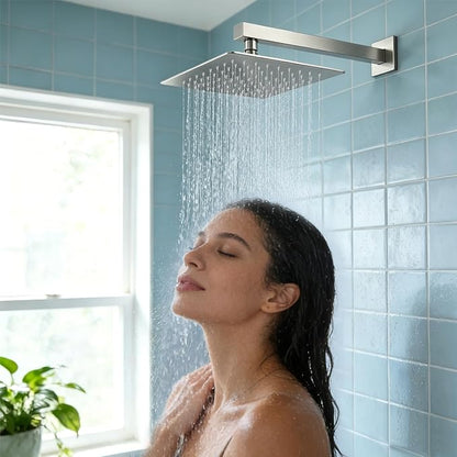 Midanya Square Rain Shower Head,High Pressure,Brushed Nickel 8 Inch | 360°Swivel,Ceiling or Wall Mount,Waterfall Full Body Coverage,Bathroom Remodel,Stainless Steel Large Rainfall Shower Head