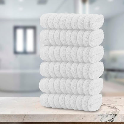 Elegant Comfort 100% Turkish Cotton Corduroy Ribbed Luxury Washcloths 6 Pack Soft 13 x 13 Inch - Higly Absorbent, Durable, Quick Dry, Spa Premium Hotel Quality for Bathroom or Travel, White