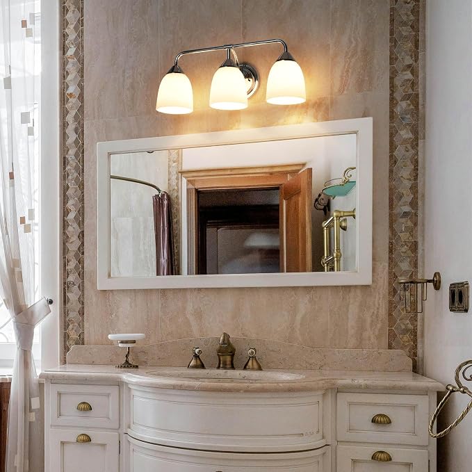 Chrome 3-Light Traditional Bathroom Vanity Light Fixtures Over Mirror, Modern Vanity Lights for Living Room, Standard E26 Base, Chrome